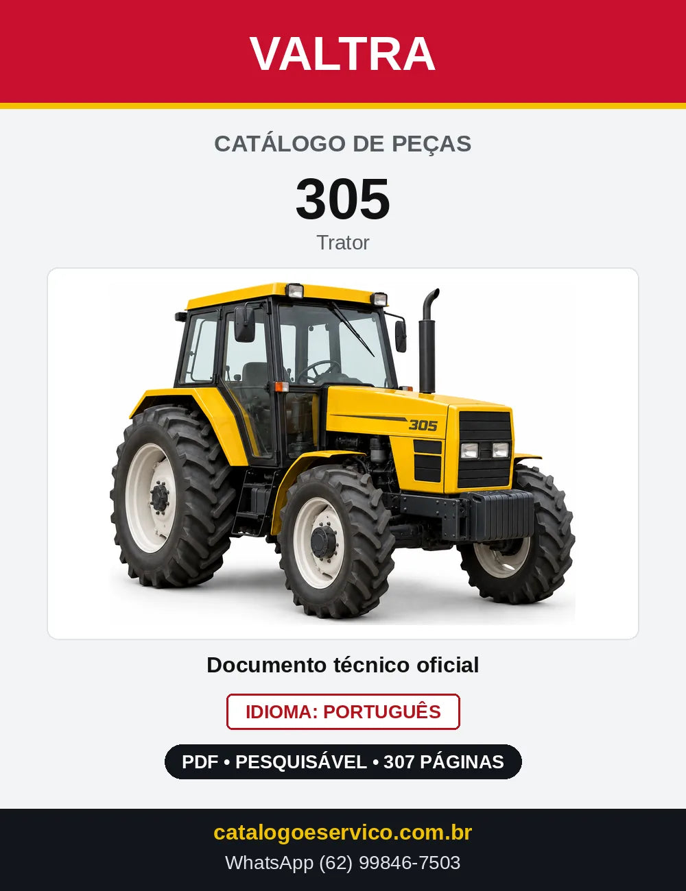 Capa do Catálogo de Peças Valtra 305 — Trator