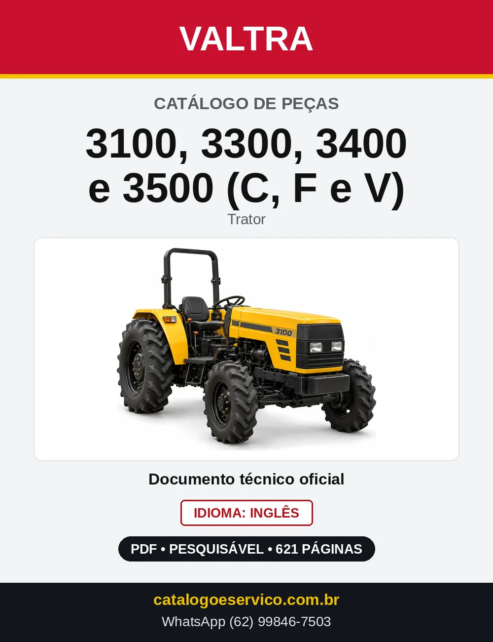 Capa do Catálogo de Peças Valtra 3100, 3300, 3400 e 3500 (C, F e V) — Trator