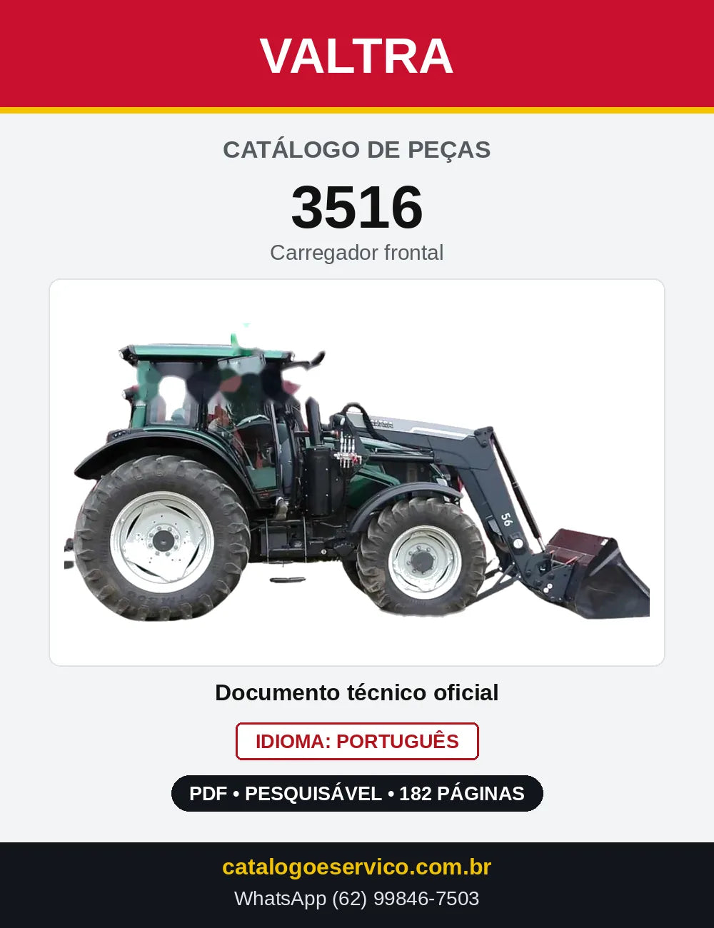 Capa do Catálogo de Peças Valtra 3516 — Carregador frontal