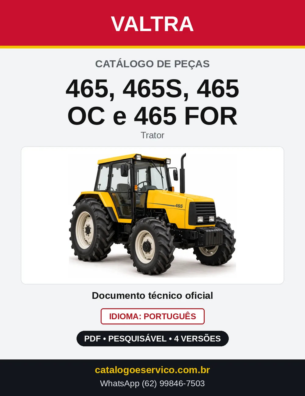 Capa do Catálogo de Peças Valtra 465, 465S, 465 OC e 465 FOR — Trator