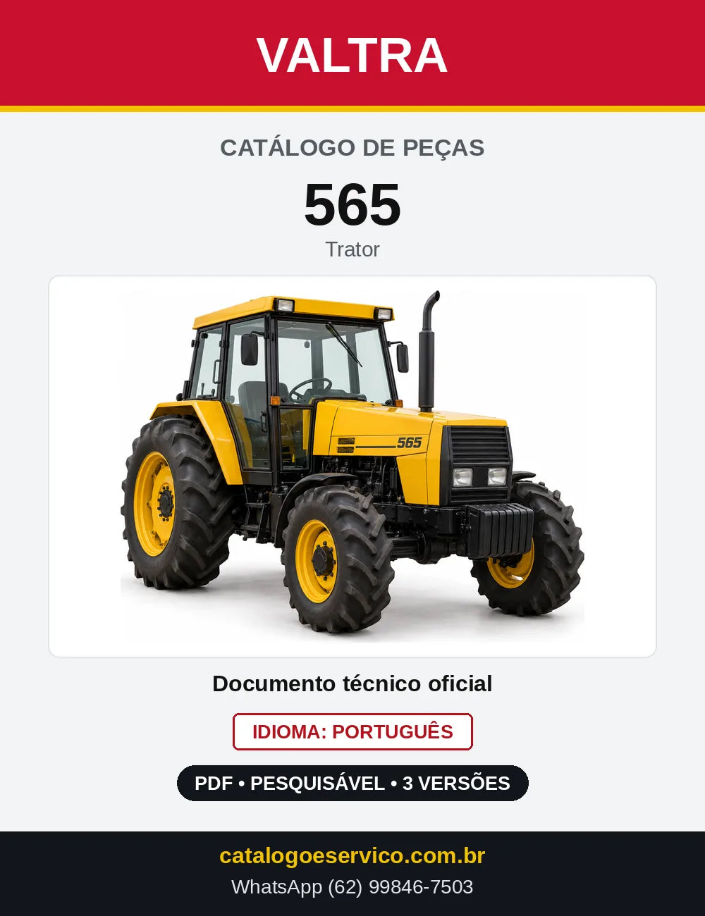 Capa do Catálogo de Peças Valtra 565 — Trator