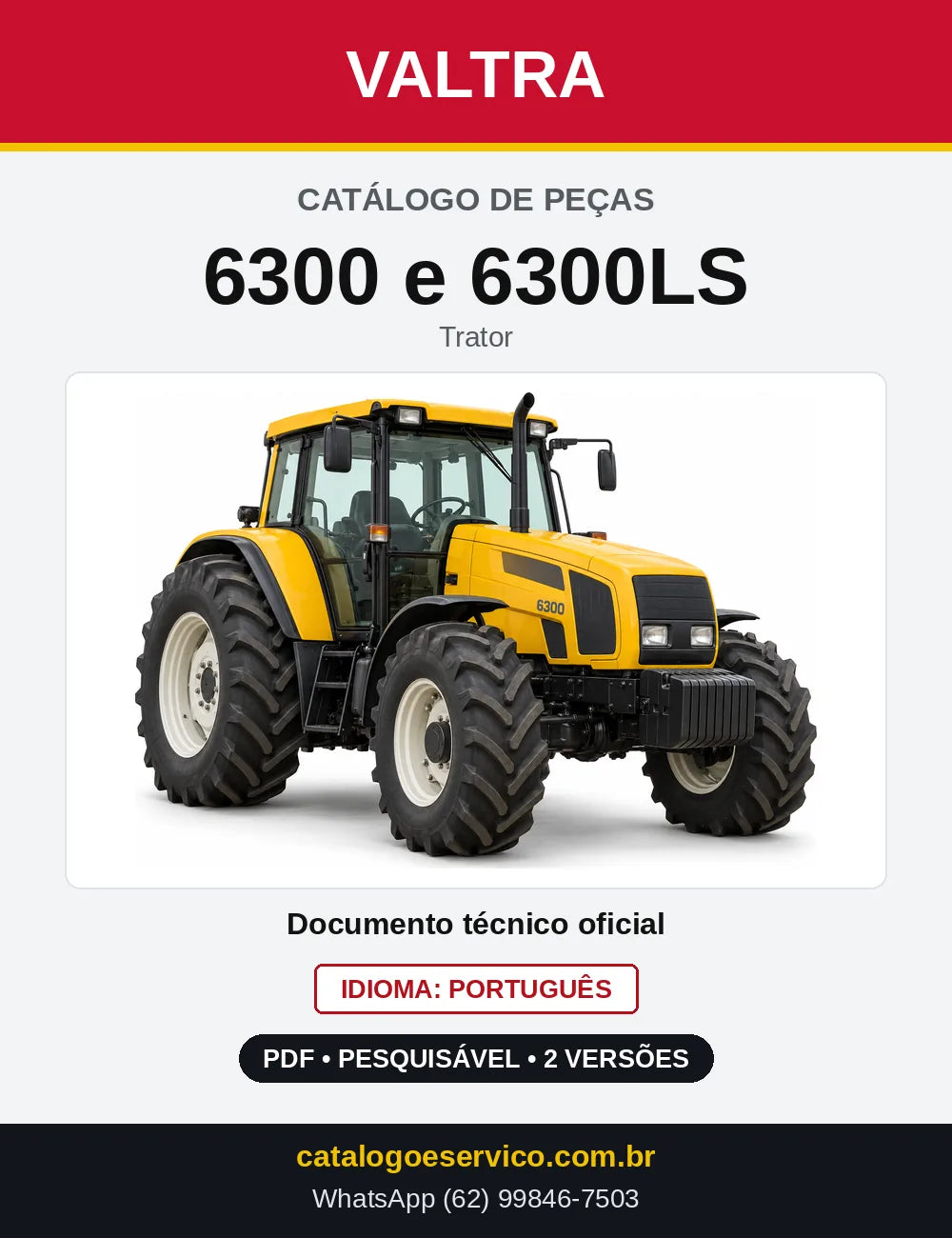 Capa do Catálogo de Peças Valtra 6300 e 6300LS — Trator