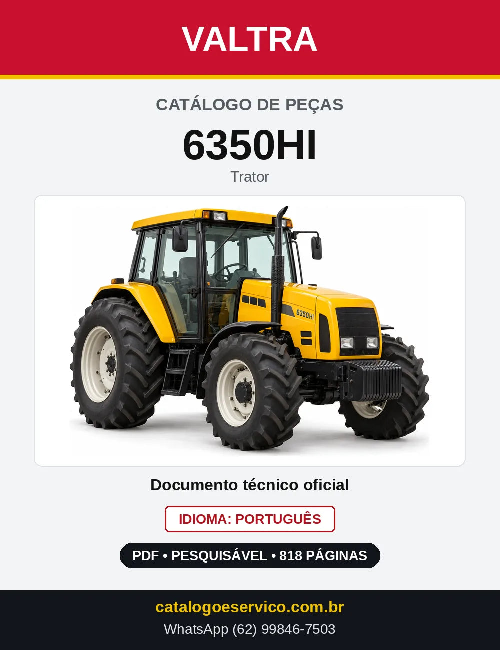 Capa do Catálogo de Peças Valtra 6350HI — Trator