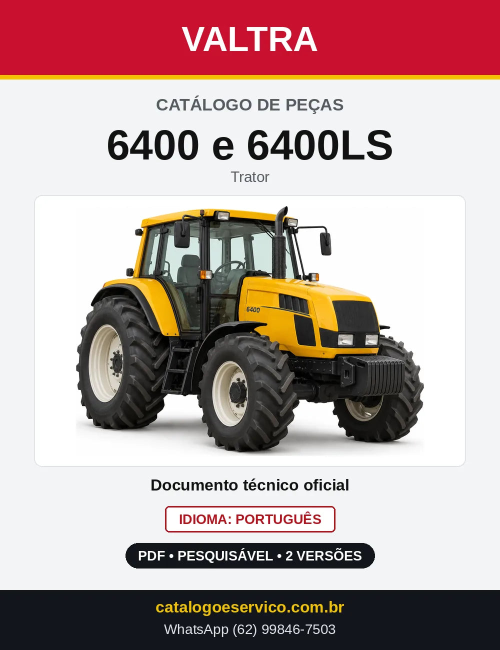 Capa do Catálogo de Peças Valtra 6400 e 6400LS — Trator
