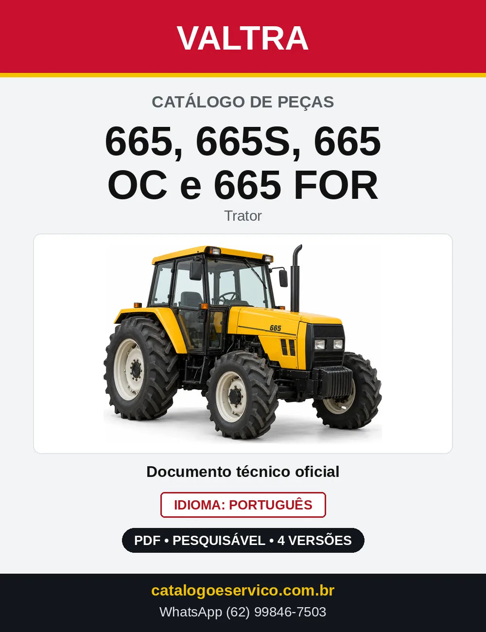 Capa do Catálogo de Peças Valtra 665, 665S, 665 OC e 665 FOR — Trator