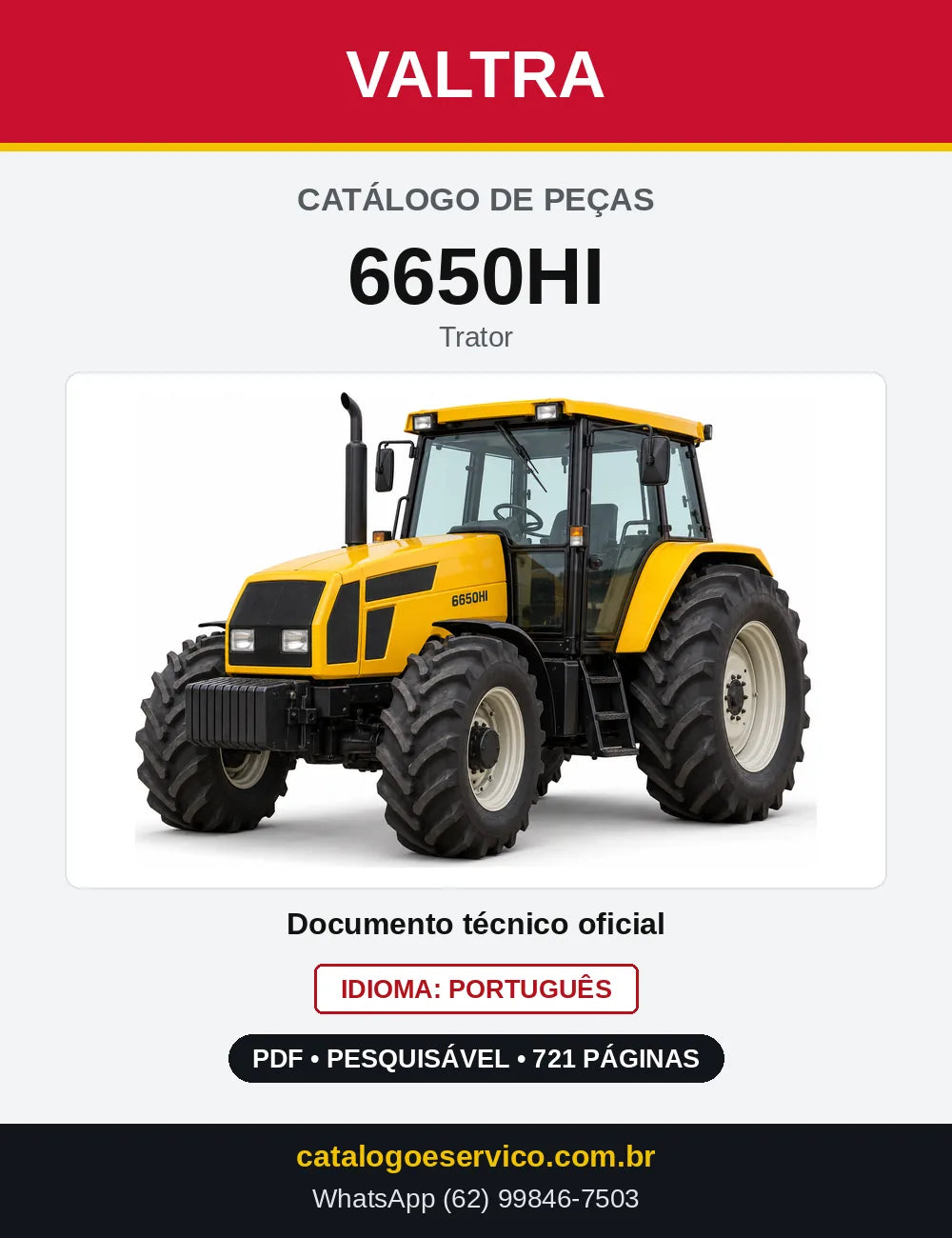 Capa do Catálogo de Peças Valtra 6650HI — Trator