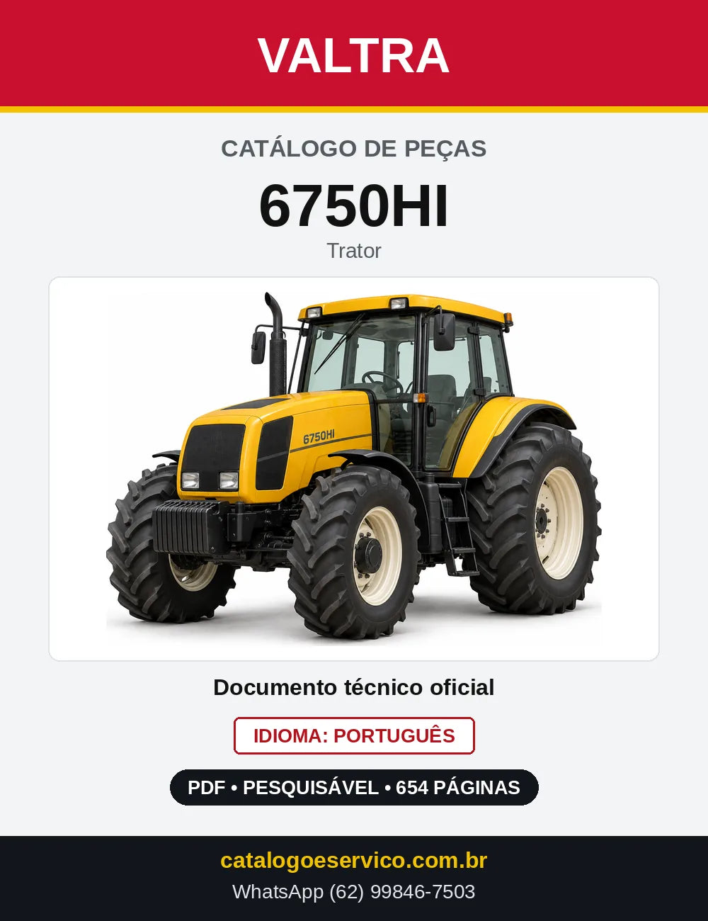 Capa do Catálogo de Peças Valtra 6750HI — Trator