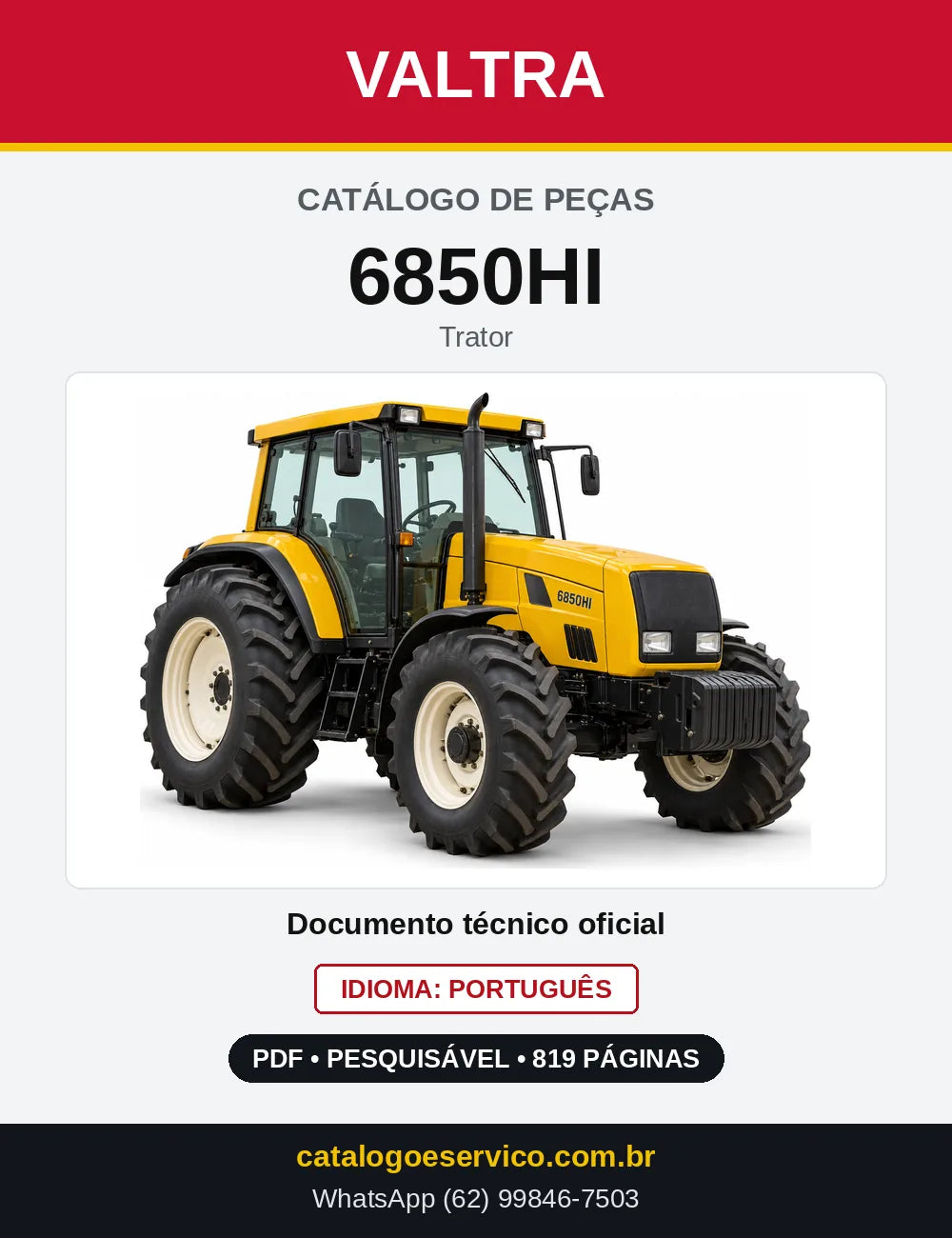 Capa do Catálogo de Peças Valtra 6850HI — Trator