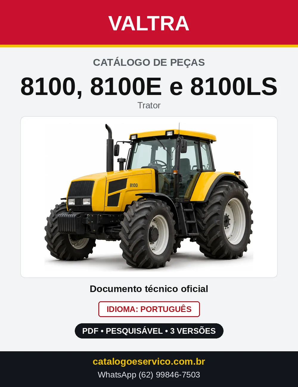 Capa do Catálogo de Peças Valtra 8100, 8100E e 8100LS — Trator