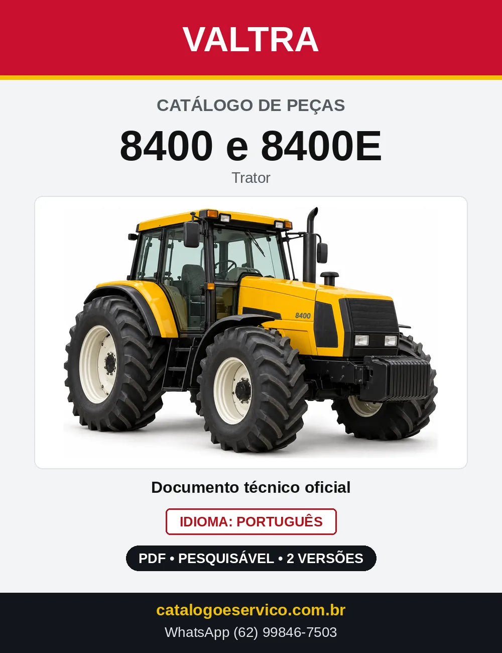 Capa do Catálogo de Peças Valtra 8400 e 8400E — Trator