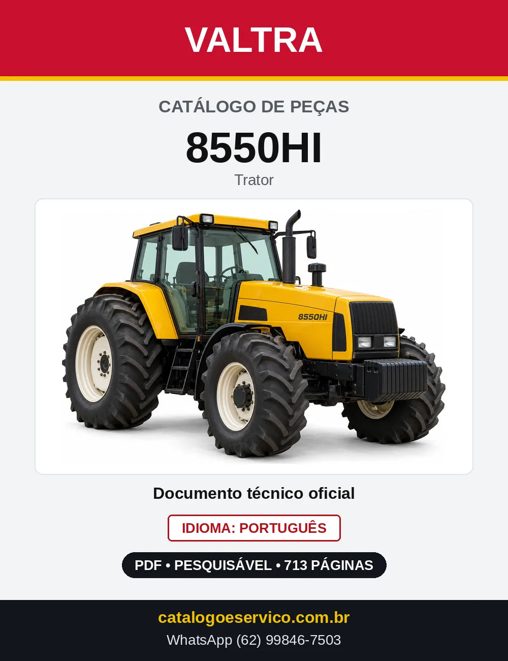 Capa do Catálogo de Peças Valtra 8550HI — Trator