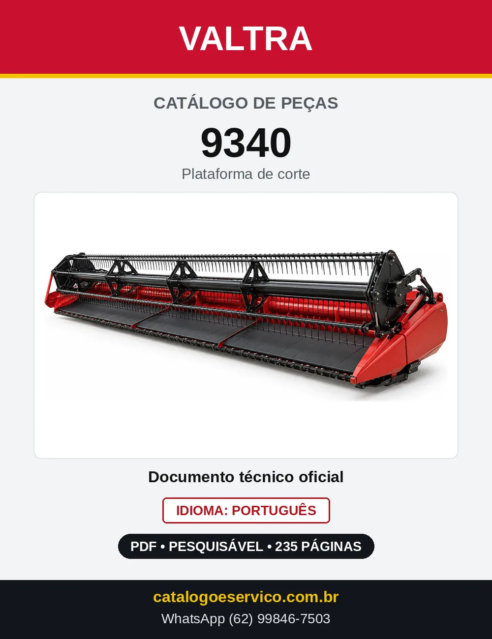 Capa do Catálogo de Peças Valtra 9340 — Plataforma de corte