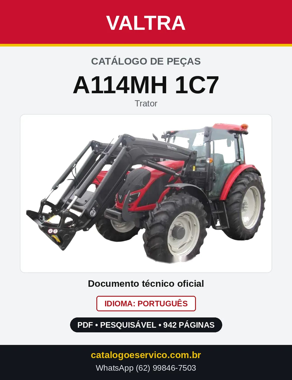 Capa do Catálogo de Peças Valtra A114MH 1C7 — Trator
