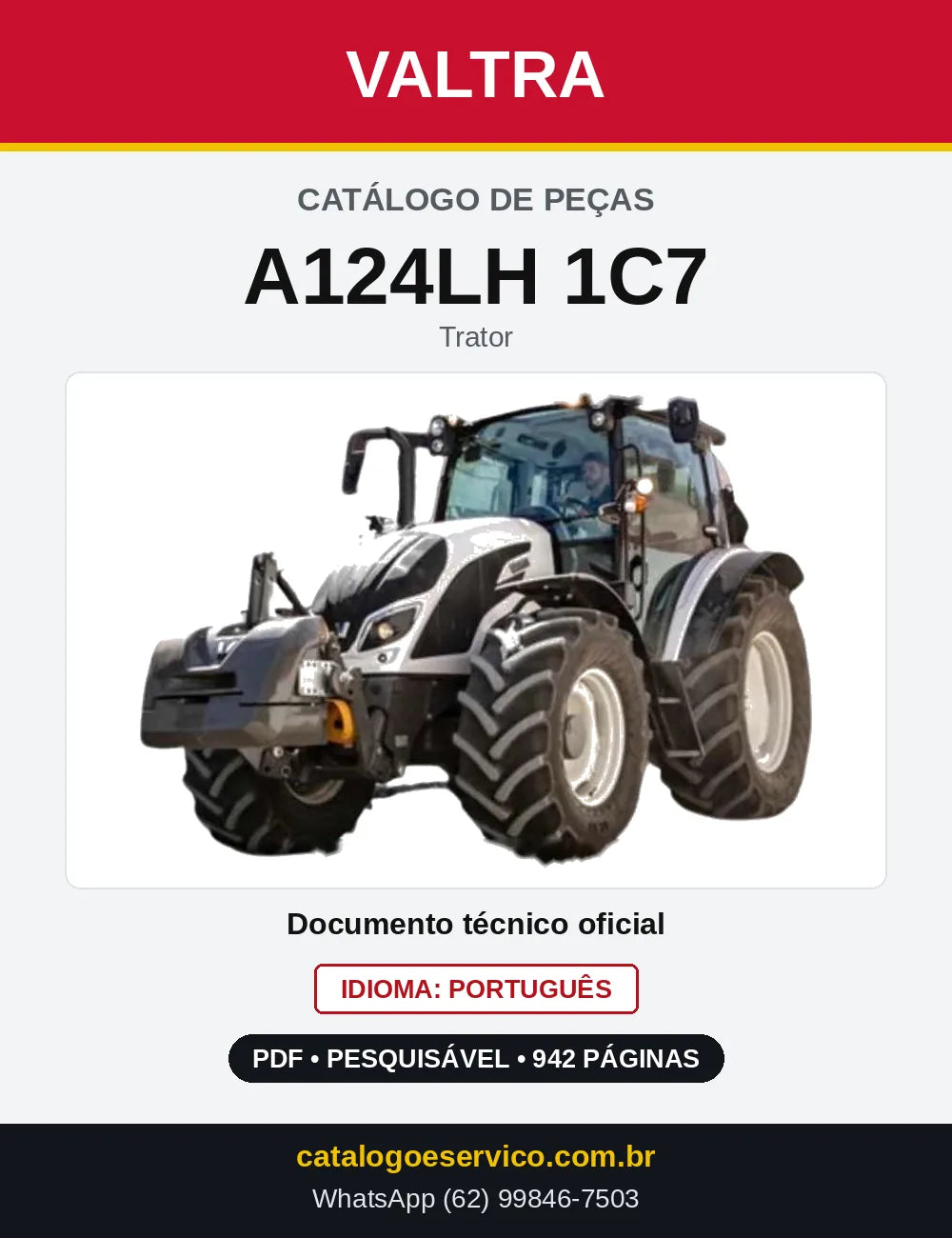 Capa do Catálogo de Peças Valtra A124LH 1C7 — Trator
