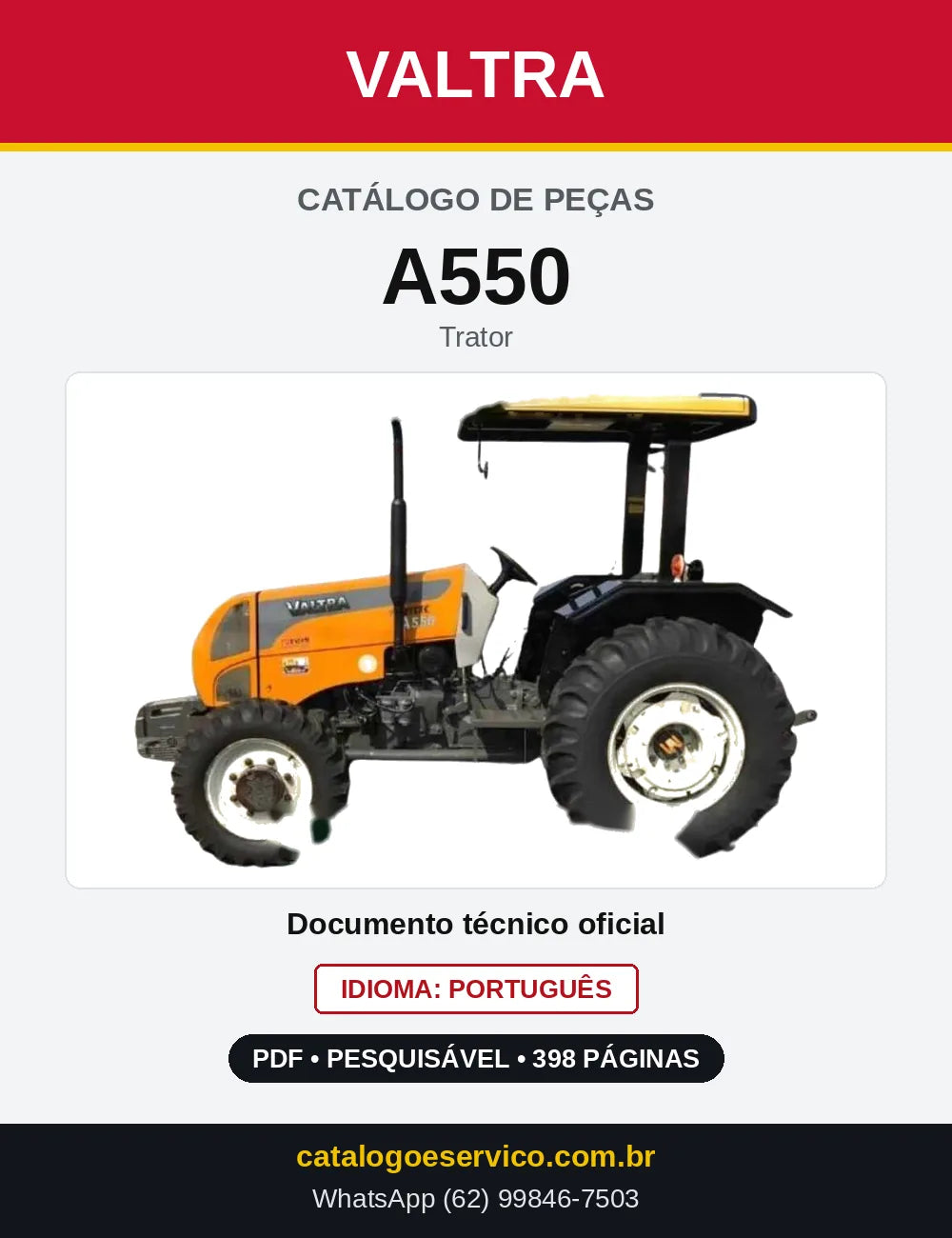 Capa do Catálogo de Peças Valtra A550 — Trator