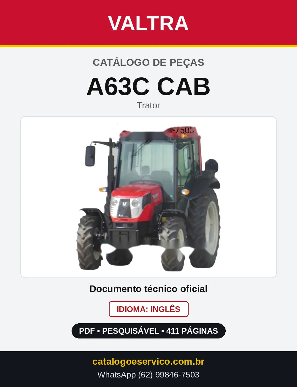 Capa do Catálogo de Peças Valtra A63C CAB — Trator
