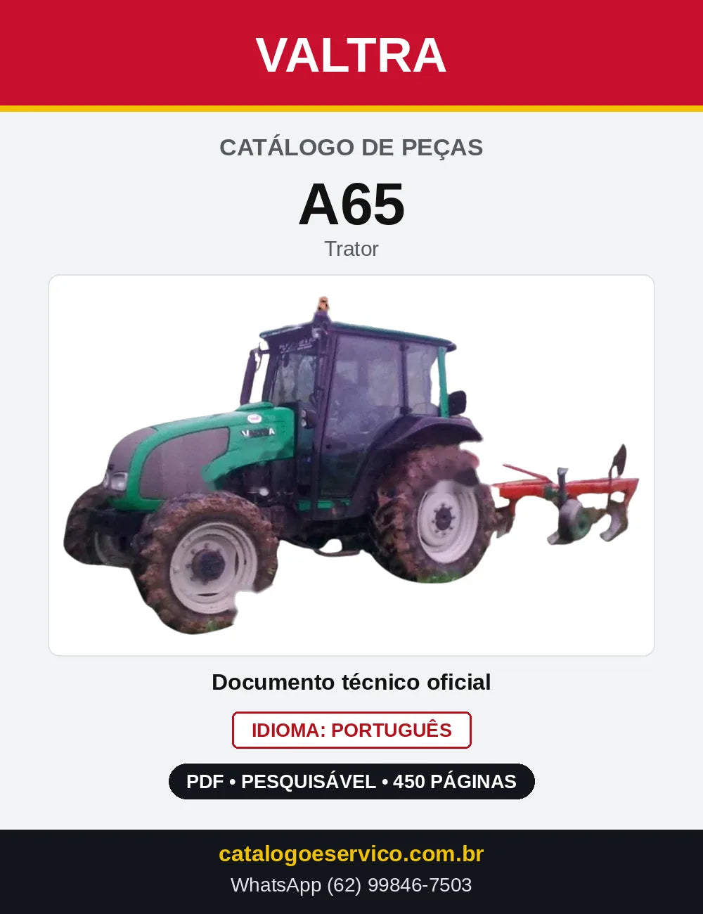 Capa do Catálogo de Peças Valtra A65 — Trator