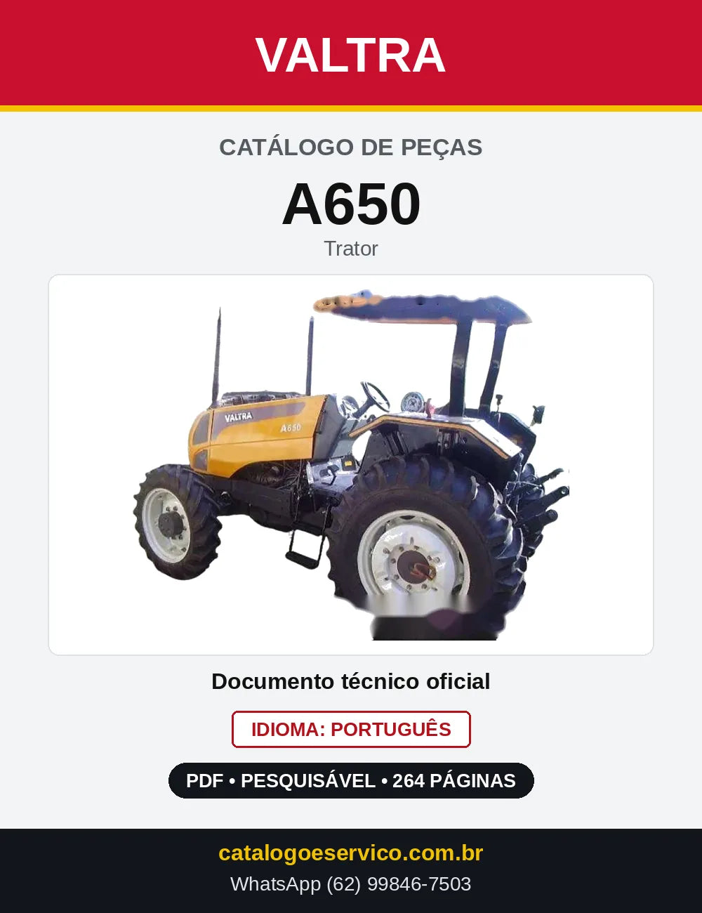 Capa do Catálogo de Peças Valtra A650 — Trator