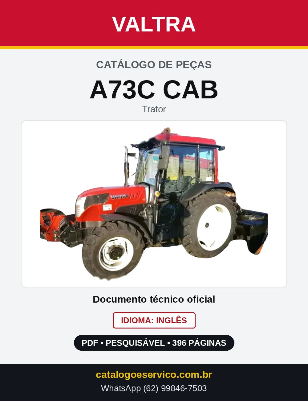 Capa do Catálogo de Peças Valtra A73C CAB — Trator