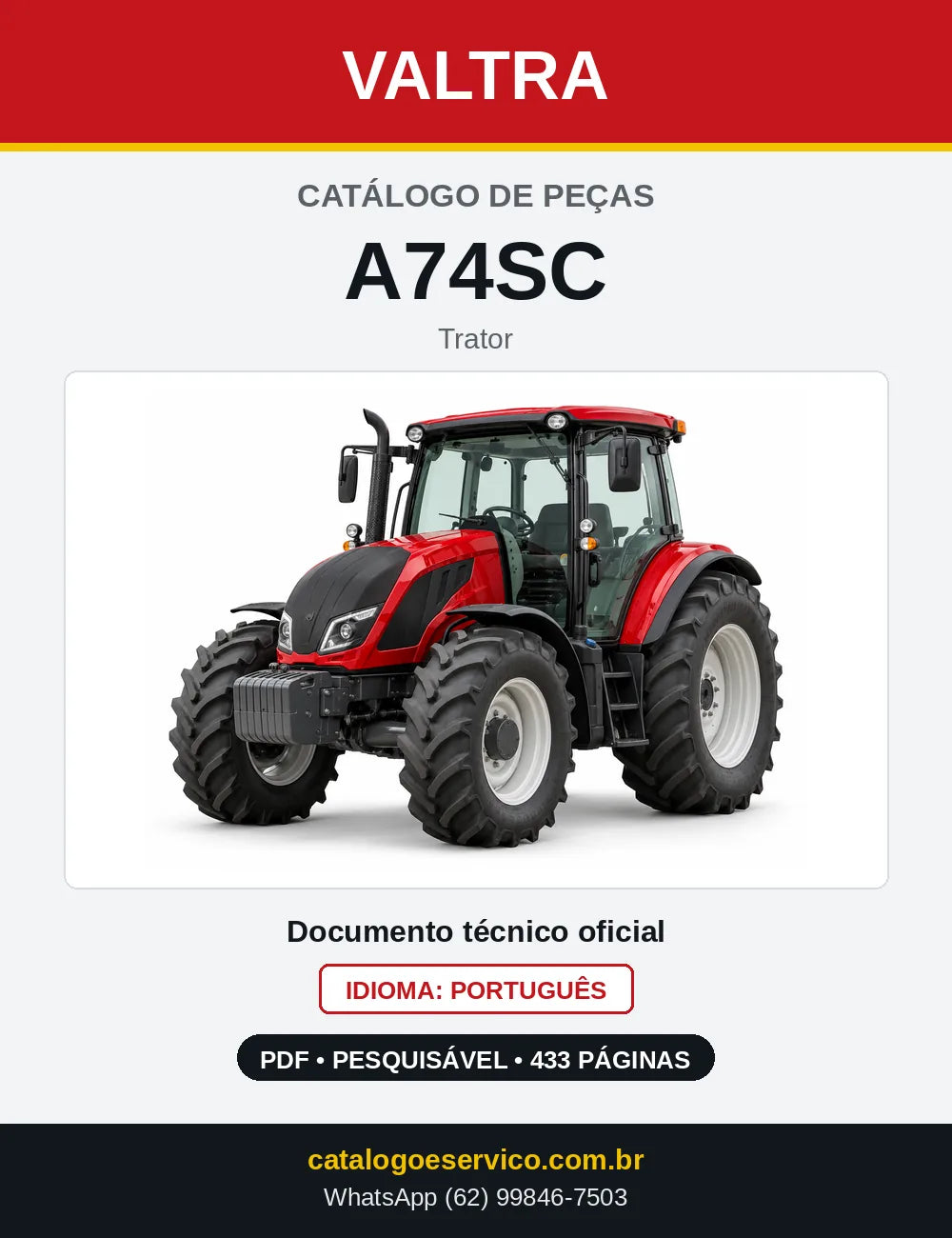 Capa do catálogo de peças Valtra A74SC em PDF