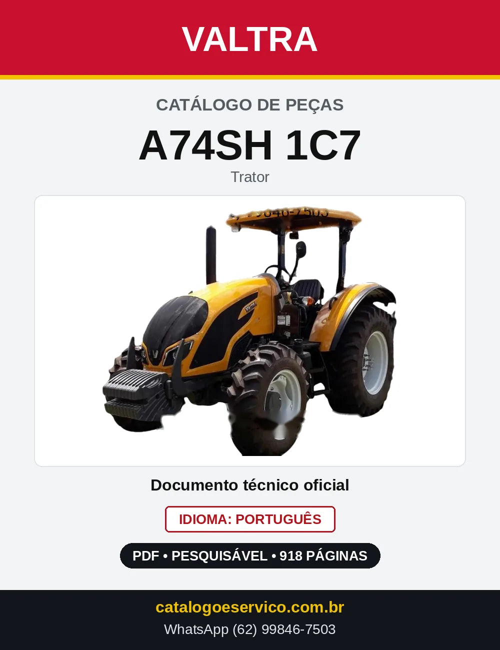 Capa do Catálogo de Peças Valtra A74SH 1C7 — Trator