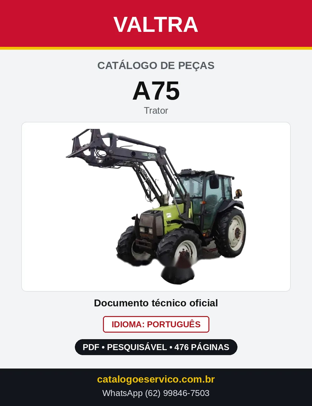 Capa do Catálogo de Peças Valtra A75 — Trator