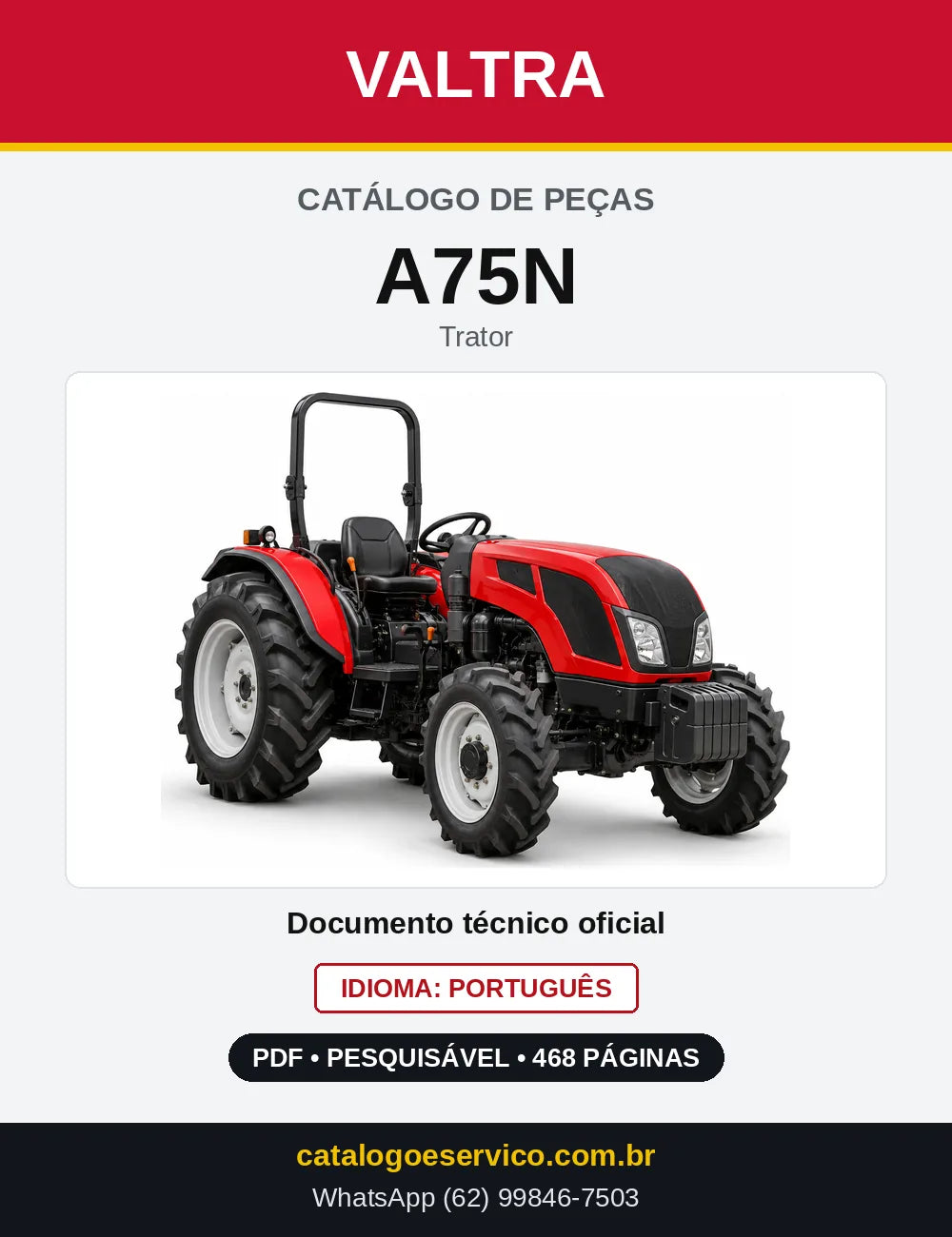 Capa do Catálogo de Peças Valtra A75N — Trator