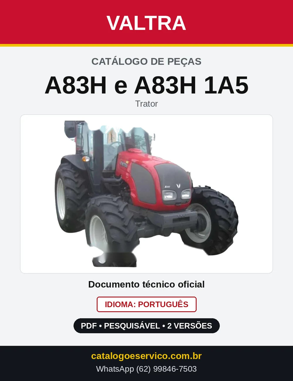 Capa do Catálogo de Peças Valtra A83H — Trator