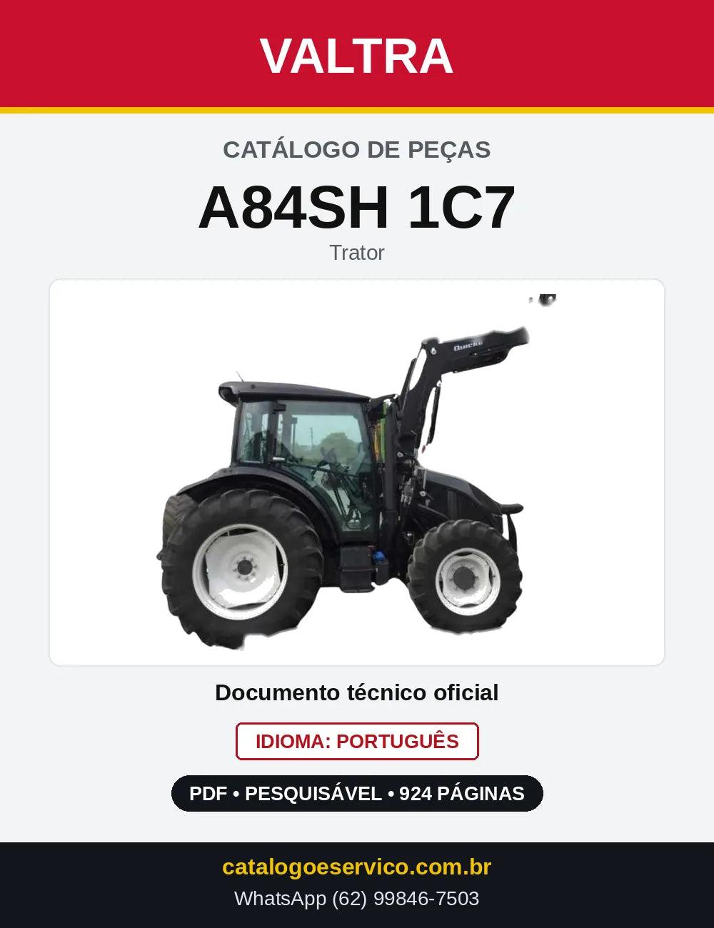 Capa do Catálogo de Peças Valtra A84SH 1C7 — Trator