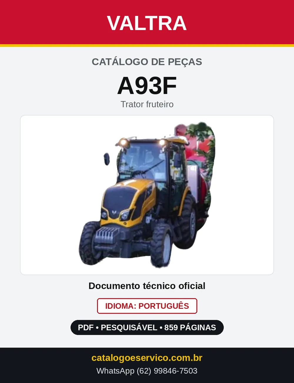 Capa do Catálogo de Peças Valtra A93F — Trator fruteiro
