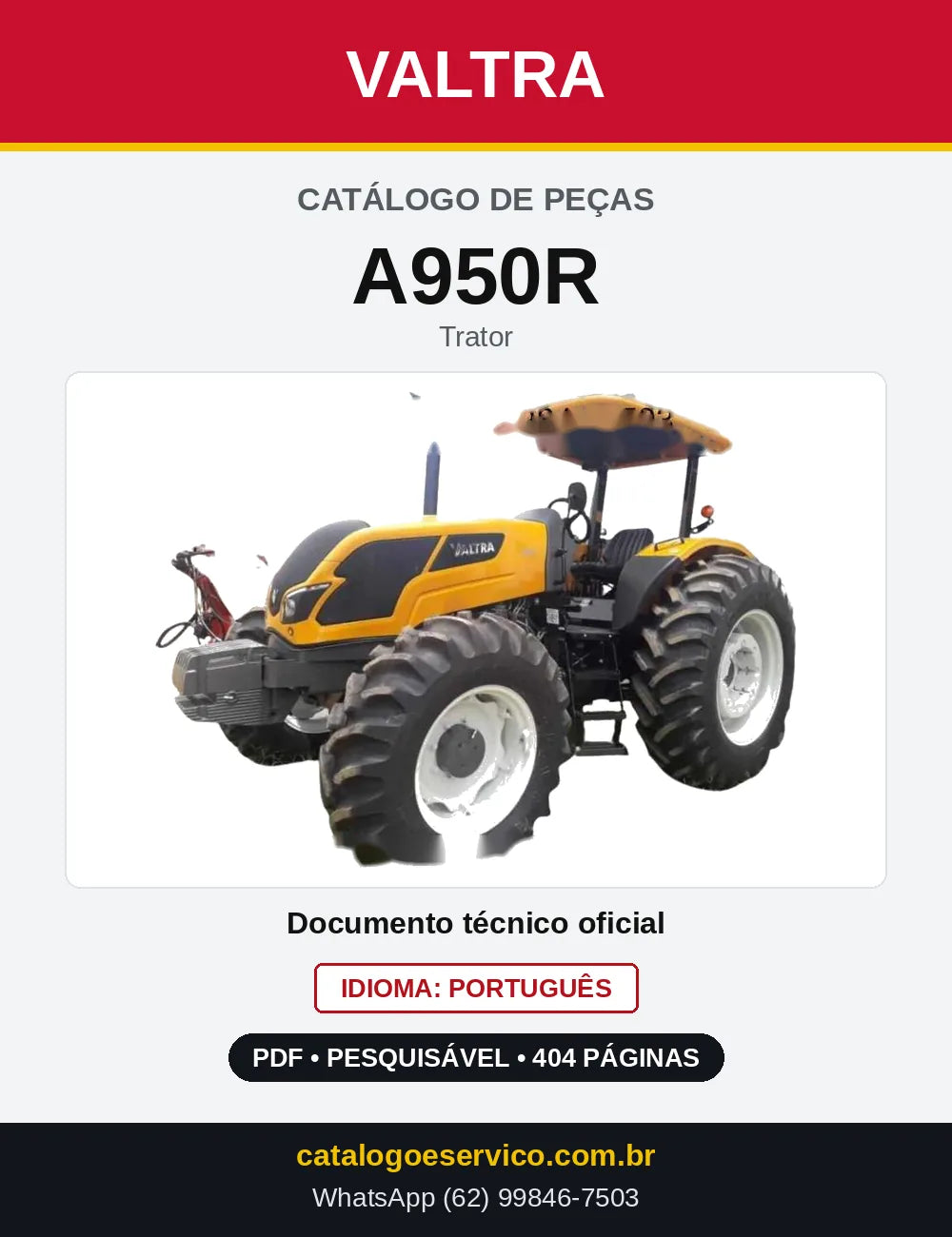 Capa do Catálogo de Peças Valtra A950R — Trator