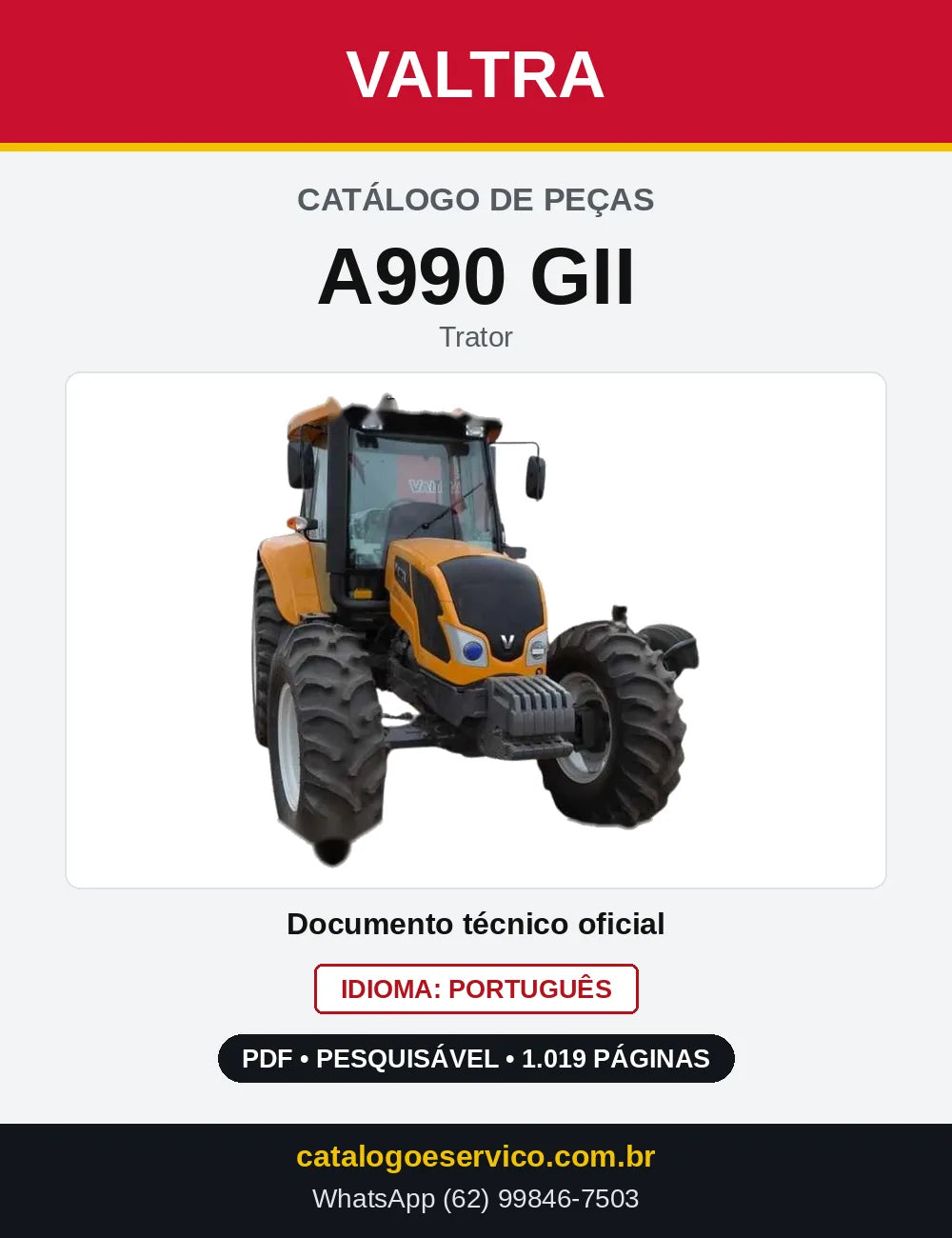 Capa do Catálogo de Peças Valtra A990 GII — Trator