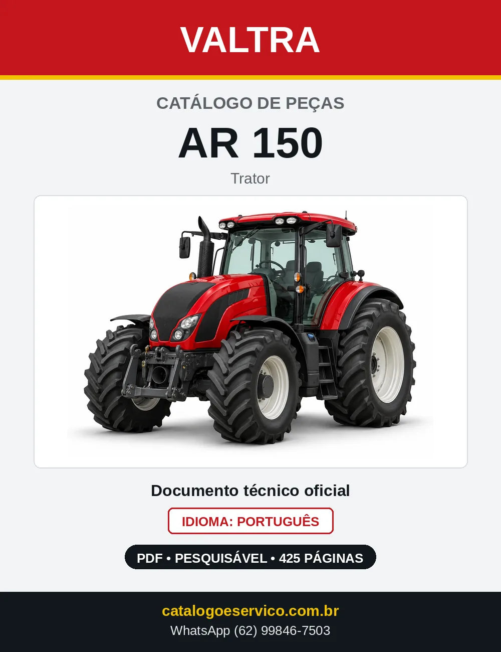 Capa do catálogo de peças Valtra AR 150 em PDF