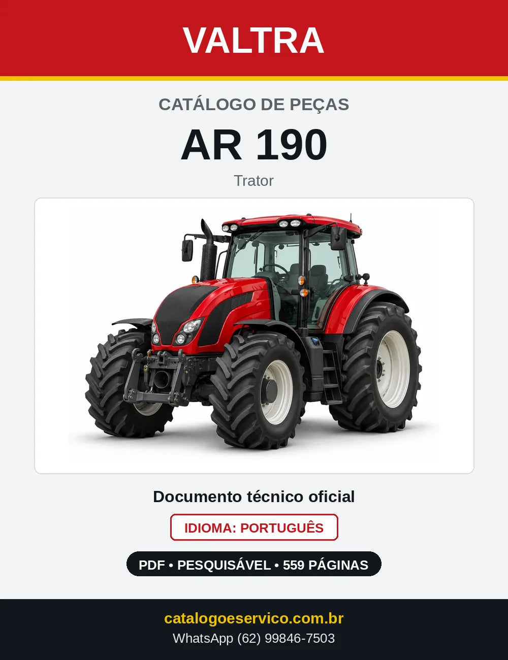 Capa do catálogo de peças Valtra AR 190 em PDF