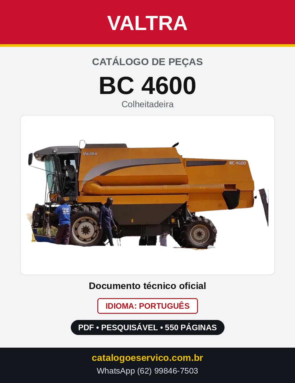 Capa do Catálogo de Peças Valtra BC 4600 — Colheitadeira