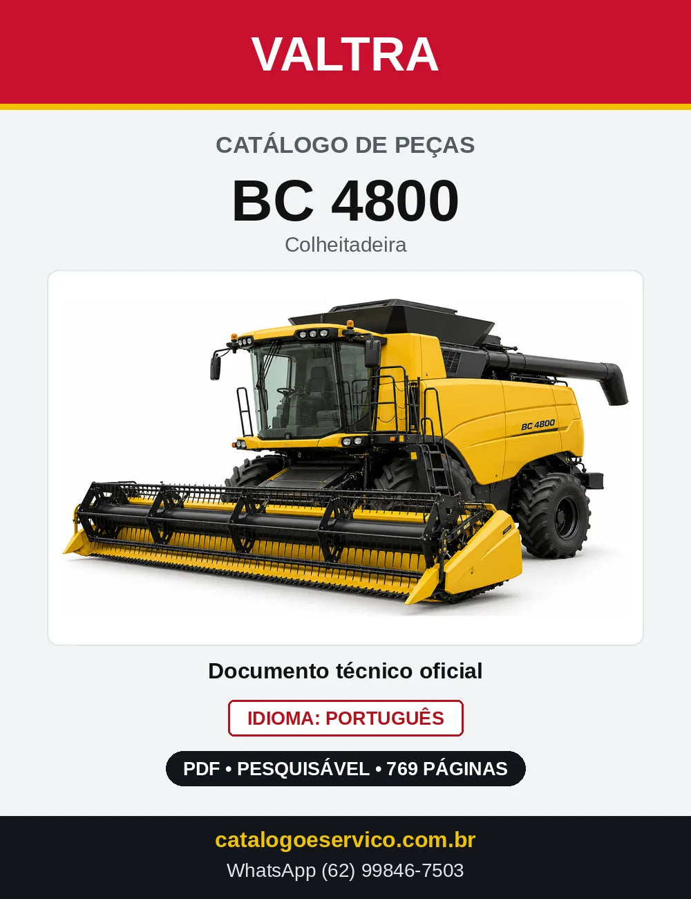 Capa do Catálogo de Peças Valtra BC 4800 — Colheitadeira