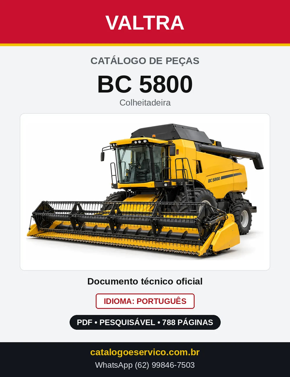 Capa do Catálogo de Peças Valtra BC 5800 — Colheitadeira
