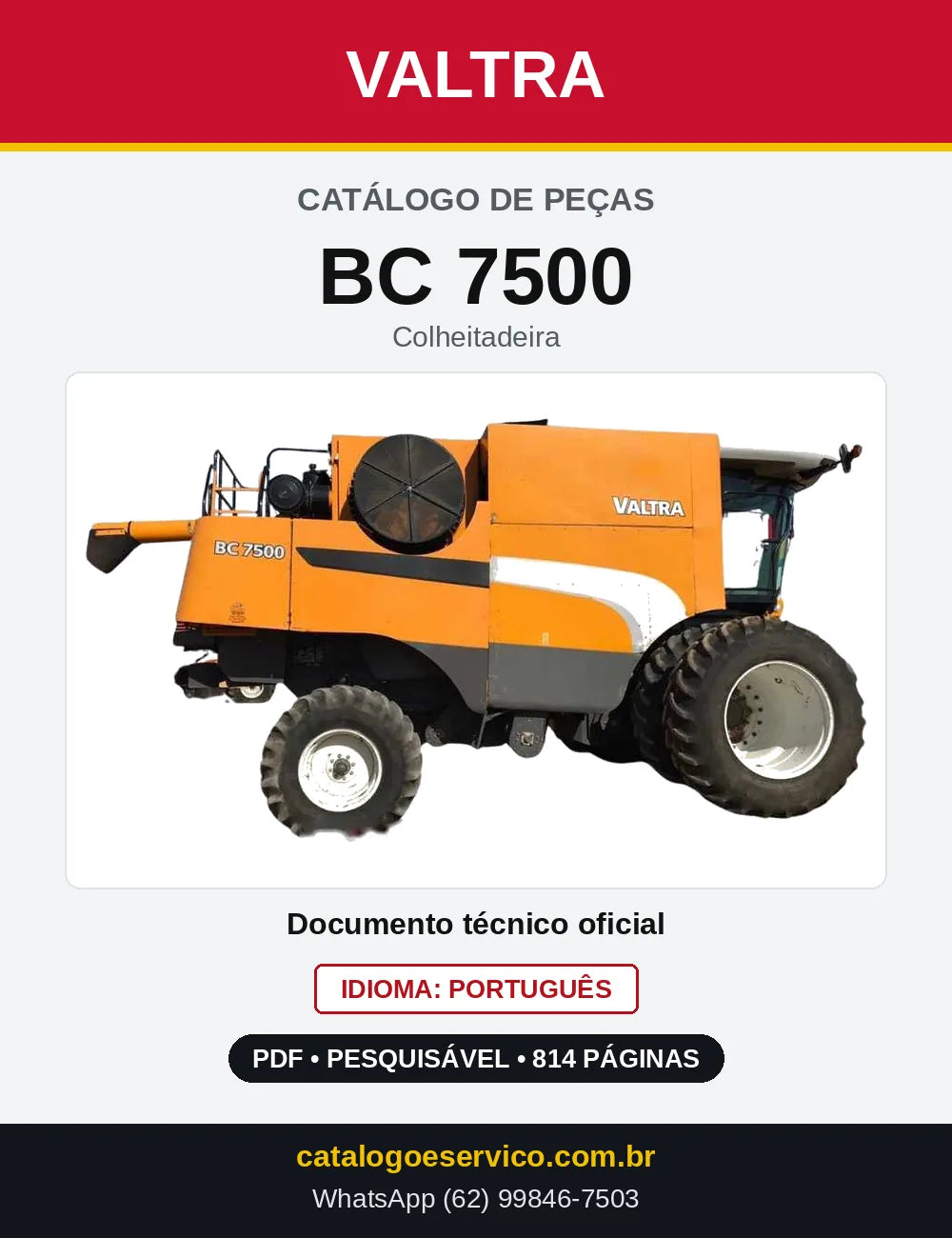 Capa do Catálogo de Peças Valtra BC 7500 — Colheitadeira