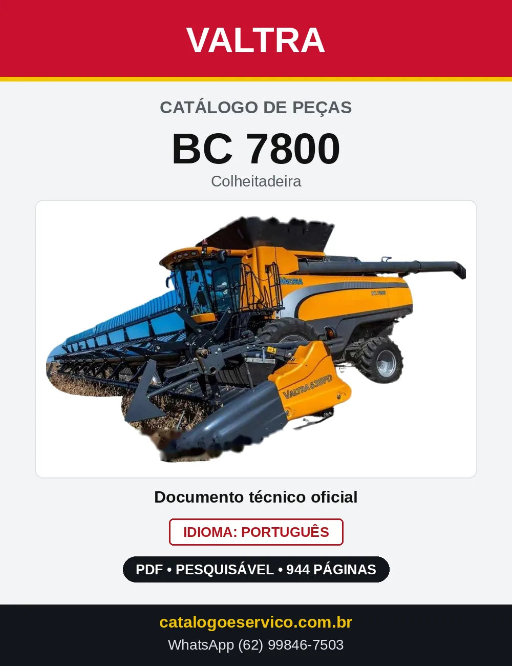 Capa do Catálogo de Peças Valtra BC 7800 — Colheitadeira