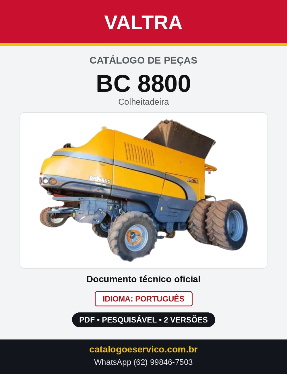 Capa do Catálogo de Peças Valtra BC 8800 — Colheitadeira