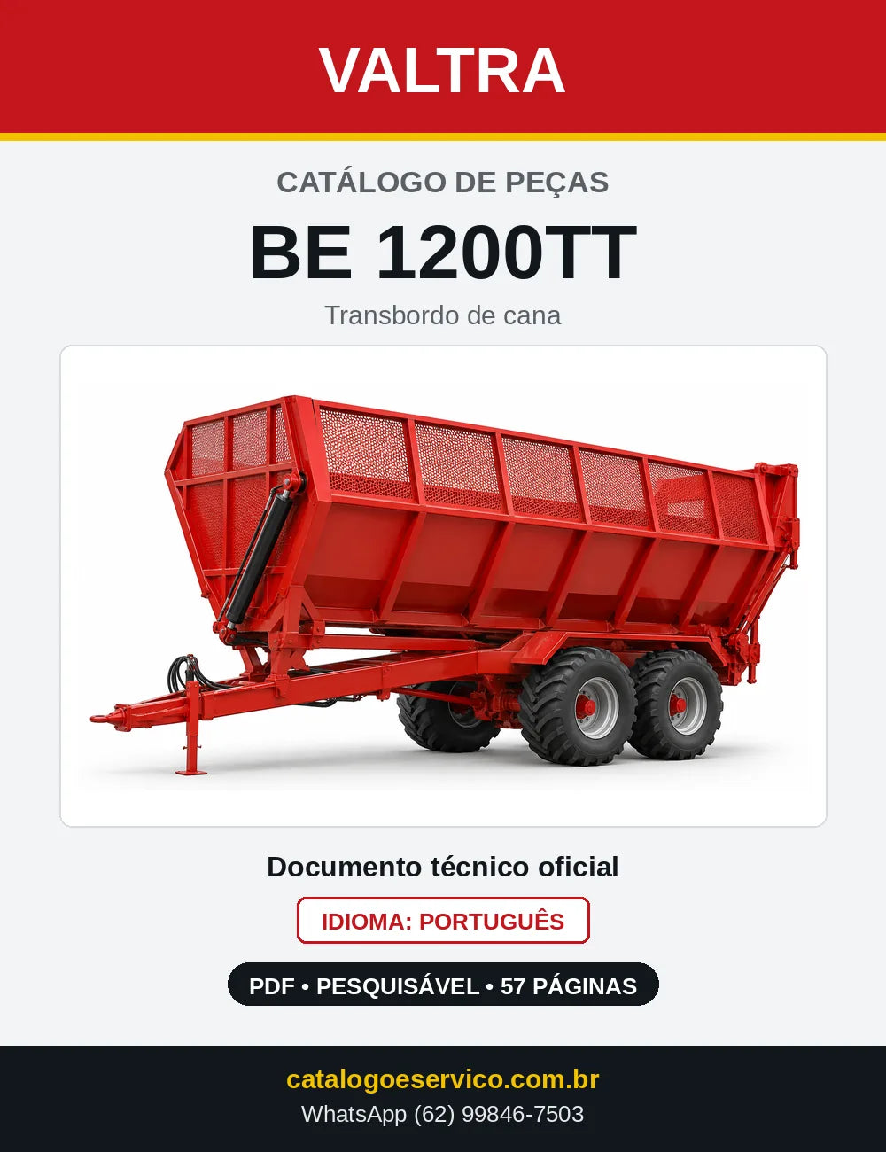 Capa do catálogo de peças Valtra BE 1200TT em PDF