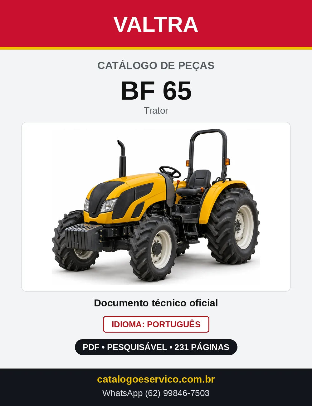 Capa do Catálogo de Peças Valtra BF 65 — Trator