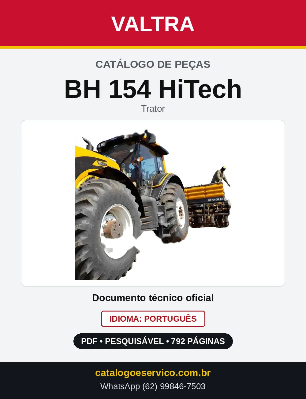 Capa do Catálogo de Peças Valtra BH 154 HiTech — Trator