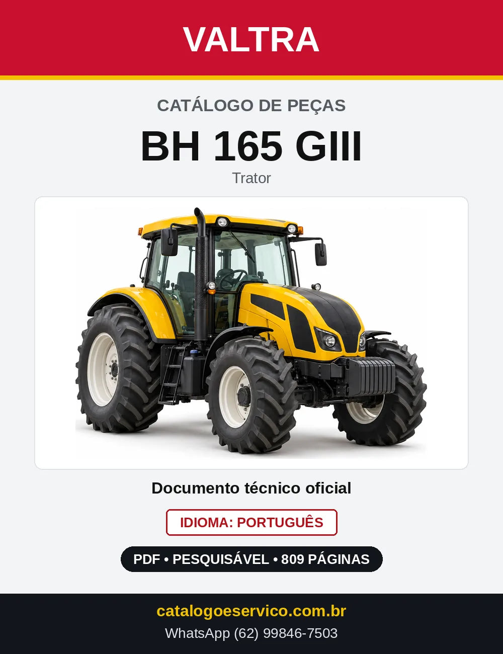 Capa do Catálogo de Peças Valtra BH 165 GIII — Trator