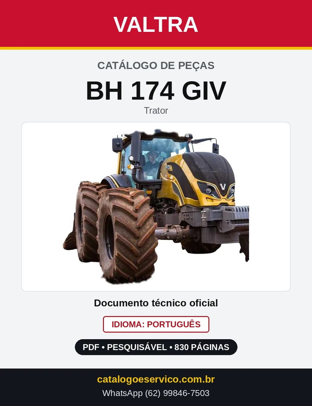 Capa do Catálogo de Peças Valtra BH 174 GIV — Trator