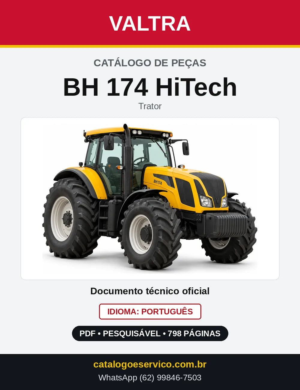 Capa do Catálogo de Peças Valtra BH 174 HiTech — Trator