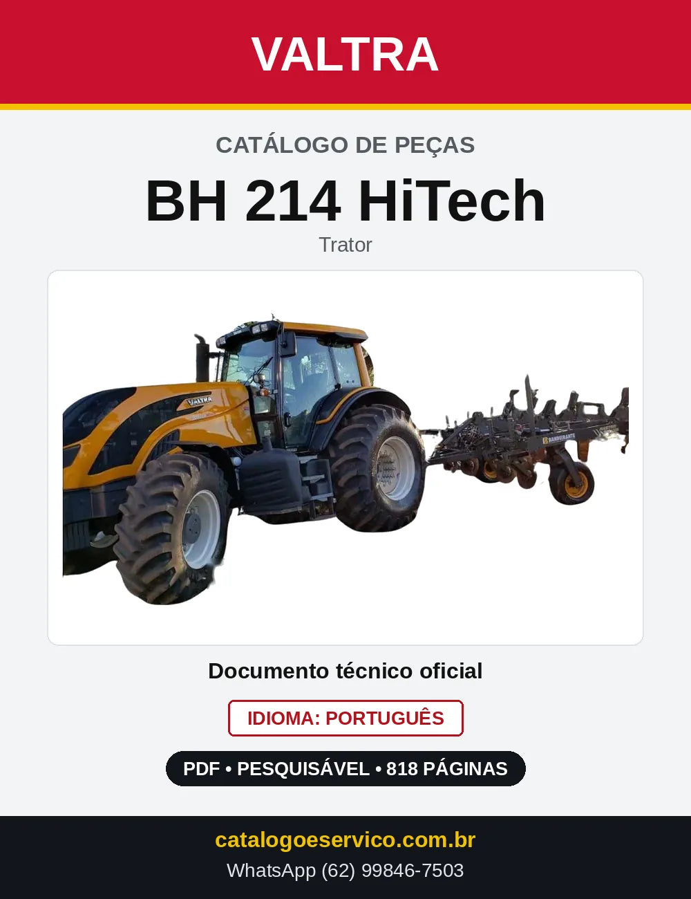 Capa do Catálogo de Peças Valtra BH 214 HiTech — Trator