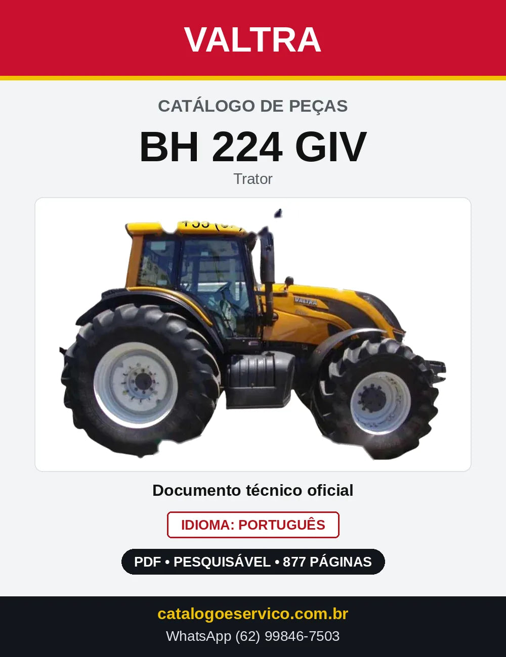 Capa do Catálogo de Peças Valtra BH 224 GIV — Trator