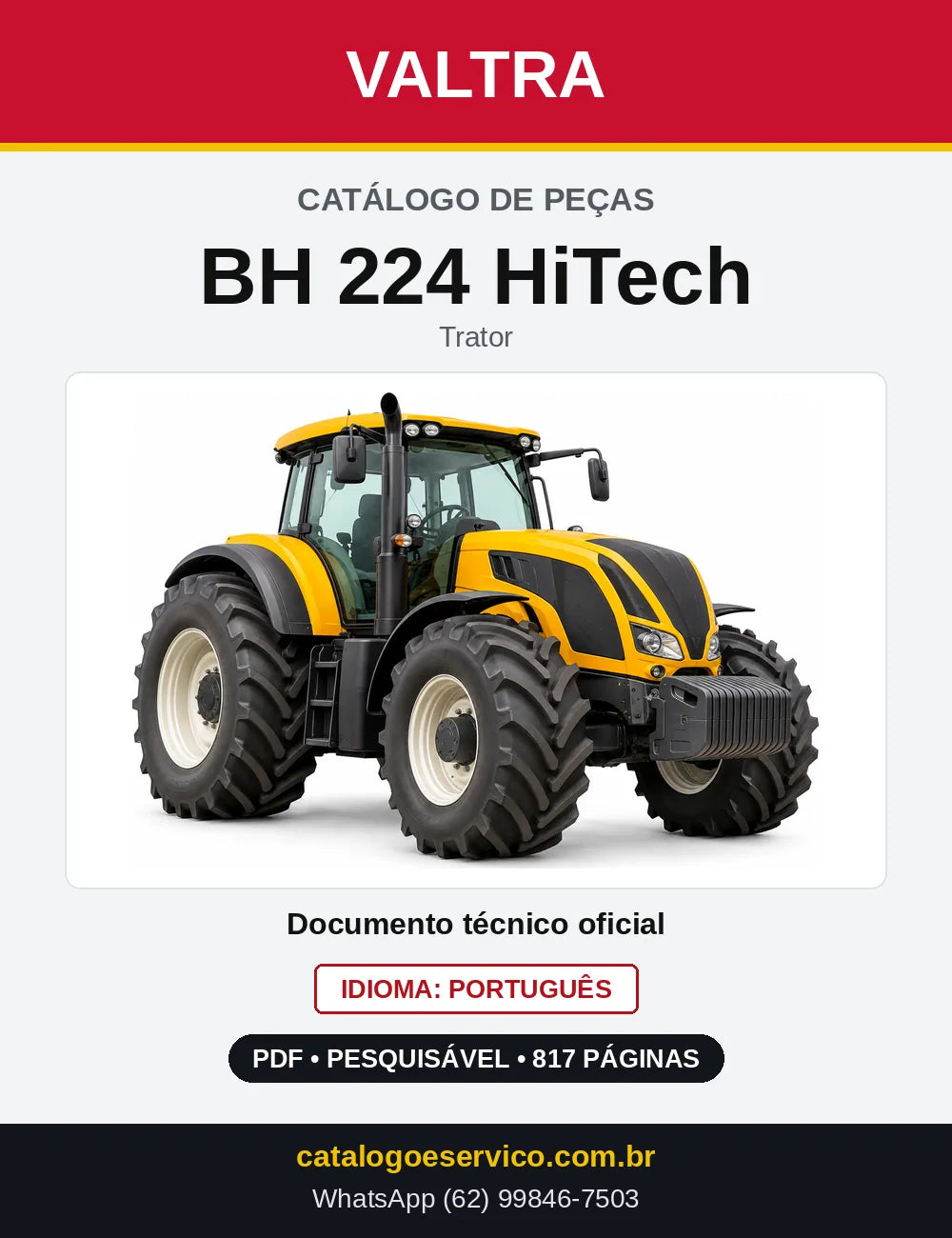 Capa do Catálogo de Peças Valtra BH 224 HiTech — Trator