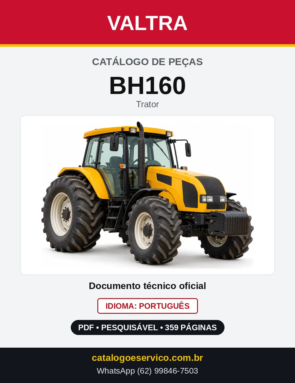 Capa do Catálogo de Peças Valtra BH160 — Trator
